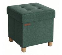 Pouf, Coffre De Rangement, Tabouret Avec Repose-Pieds, Pliable, Banc Avec Rangement, 38 X 38 X 40 Cm, Vert Rétro Vert