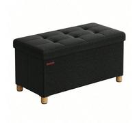 Pouf, Coffre De Rangement, Tabouret Avec Repose-Pieds, Pliable, Banc Avec Rangement, 38 X 76 X 40 Cm, Noir Noir