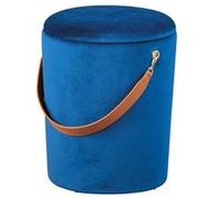 Pouf Coffre en Velours à Sangle "Yola" 45cm Bleu Bleu G