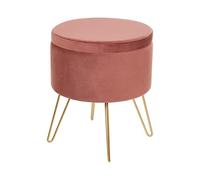 Pouf Coffre en Velours Rose Rangement Salon Assise Supplémentaire Silas