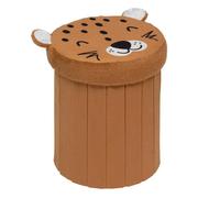 Pouf-coffre enfant léopard pliant ""Anoki"" orange D30x36cm - Atmosphera createur d'interieur