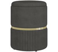 Pouf Coffre Intégré Design Velours Côtelé Acier Brossé Doré Gris Gris