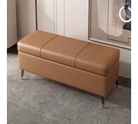Pouf Coffre Marron Clair - Banc rectangulaire capitonné de Bout de lit avec Rangement en Bois, Repose-Pieds Polyvalent pour entrée et Salon