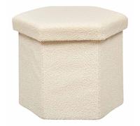 Atmosphera – Pouf pliant Jaiko hexa bouclette – Coffre, Ivoire