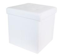 Home Deco Factory HD3402 Pouf Coffre de Rangement Pliable Carré Simili Cuir Capitonné Blanc H38 x 38 x 38 cm
