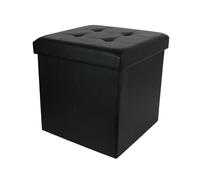 Home Deco Factory Pouf coffre HD3400 pliable carré simili cuir capitonné Noir H38 x 38 x 38 cm