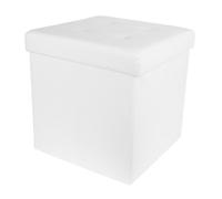Pouf Coffre Pliable Carré Simili Cuir Blanc Capitonné - RONNY