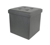 Pouf Coffre Pliable Carré Simili Cuir Gris Capitonné - RONNY