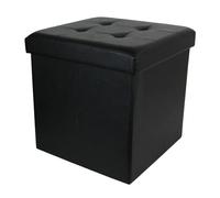 Pouf Coffre Pliable Carré Simili Cuir Noir Capitonné - RONNY