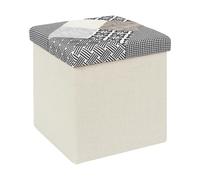 Pouf Coffre Pliable Motif Patchwork Gris