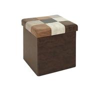 HOME DECO FACTORY, HD7665, Coffre Pouf Pliable Patchwork PU M4, Bistrot Indus, Mobilier, Assise, Coffre et Banc Pliable, 38x38x38 cm, Hauteur Assise 38 cm, Marron