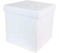 Home Deco Factory HD3402 Pouf Coffre de Rangement Pliable Carré Simili Cuir Capitonné Blanc H38 x 38 x 38 cm