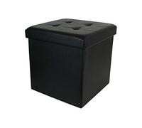 Home Deco Factory Pouf coffre HD3400 pliable carré simili cuir capitonné Noir H38 x 38 x 38 cm