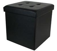 Home Deco Factory Pouf coffre HD3400 pliable carré simili cuir capitonné Noir H38 x 38 x 38 cm