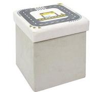 CHILD - Pouf-Coffre Pliable Velours Gris Clair Motif Circuit - Altobuy Gris