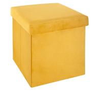 Pouf coffre pliable velours ""Tess"" Atmosphera - Ocre
