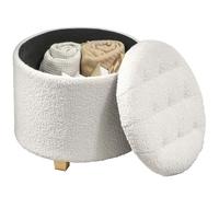 Pouf coffre rangement - HOMCOM - en tissu bouclette - charge 120 Kg - Ø 45 x 41 cm - blanc