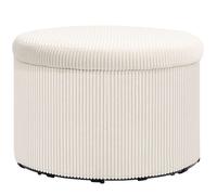 Pouf coffre rangement - HOMCOM - en velours côtelé - charge 120 Kg - Ø 60 x 41 cm - beige