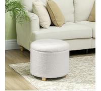 Pouf coffre rangement, tabouret rond, pouf repose-pieds en tissu bouclette, charge 120 Kg, Ø 45 x 41 cm, blanc