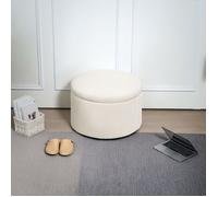 Pouf coffre rangement, tabouret rond, pouf repose-pieds en velours côtelé, charge 120 Kg, Ø 60 x 41 cm, beige