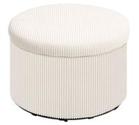 Pouf coffre rangement, tabouret rond, pouf repose-pieds en velours côtelé, charge 120 Kg, Ø 60 x 41 cm, beige