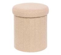 Atmosphera – Pouf coffre rond « Jaiko » Bouclette 38 cm Beige