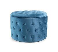 Pouf coffre rond velours bleu capitonné Malvina