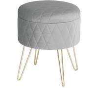 Pouf coffre rond WOLTU en velours gris clair avec espace de rangement et pieds en métal