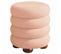Pouf Coiffeuse Rond, Tabouret de Coiffeuse Moderne avec Repose-Pieds Silencieux, Tissu en Laine d'agneau pour Salle d'eau, Salon, Bureau(Pink)