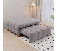 Pouf convertible 2-en-1 en lit simple 183 x 76 x 42 cm, tissu teddy gris, canapé-lit 1 place