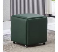 Pouf Cube 5 en 1 avec Repose-Pieds, Banc Ottoman carré en Cuir, Pouf gigogne à roulettes, Chaise de Coiffeuse Mobile pour Salon - Idée créative d'intérieur (Vert, Petit)