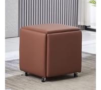 Pouf Cube 5 en 1 avec Repose-Pieds, Banc Ottoman carré en Cuir, Pouf gigogne à roulettes, Chaise de Coiffeuse Mobile pour Salon intérieur - Idée créative (Marron, Grand)