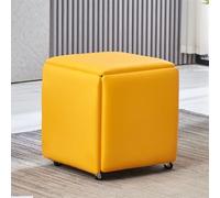 Pouf Cube 5 en 1 avec Repose-Pieds, Banc Ottoman carré en Cuir, Pouf gigogne à roulettes, Chaise de Coiffeuse Mobile pour Salon - Idée créative d'intérieur (Jaune, Grand)