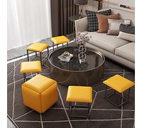 Pouf cube 5 en 1 avec roulettes empilables, repose-pieds créatif, repose-pieds polyvalent, jaune pour salon et canapé