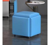 Pouf cube 5 en 1 en cuir bleu avec roulettes pivotantes, canapé empilable et repose-pieds gigogne, coussin amovible, design moderne peu encombrant (45 x 45 x 45 cm)
