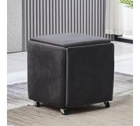 Pouf cube 5 en 1 en cuir synthétique avec roulettes pivotantes, tabouret gigogne empilable, fauteuil mobile pour salon et chambre à coucher, tabouret de coiffeuse polyvalent (35,6 x 35,6 x 38,1 cm