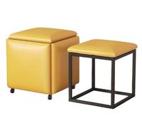 Pouf Cube 5 en 1 pivotant - Repose-Pieds et Tabouret de Table empilables en Cuir - Table d'appoint et chaises Mobiles pour Salon - Design Jaune Moderne