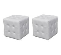 vidaXL Pouf cube capitonné – Similicuir blanc – Lot de 2 – 30x30x30 cm