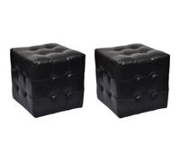 vidaXL 2X Pouf Cube Capitonné Noir Similicuir Salon Canapé Siège Repose-Pied