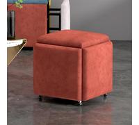 Pouf cube de rangement 5 en 1 avec roulettes pivotantes, siège transformable multifonction pour salon, chambre à coucher, bureau - Tissu technologique orange rouge 35 cm