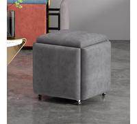 Pouf cube de rangement 5 en 1 avec roulettes pivotantes, siège transformable pour salon, chambre à coucher, bureau - Tissu technique gris foncé 45 cm