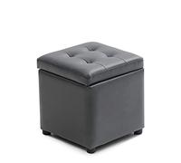 Pouf cube de rangement en similicuir avec couvercle à charnière - Gris foncé - Repose-pieds - Petite taille