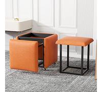 Pouf cube empilable 5 en 1 avec roulettes - Tabourets de bar modernes pour la maison, la salle à manger, la cuisine, le bureau - Siège en tissu technique couleur orange design peu encombrant 45 x 45 x