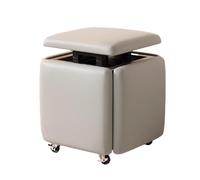 Pouf cube empilable 5 en 1 en cuir gris avec roulettes pivotantes, tabouret gigogne multifonctionnel pour chambre à coucher, salon et salle à manger, solution élégante pour sièges de maquillage