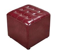 Pouf cube en cuir ottoman élégant avec base en bois massif, parfait pour table basse de salon ou petit banc 40 x 40 x 35 cm