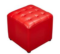 Pouf cube en cuir - Repose-pieds rembourré avec base en bois massif, élégant ottomane carrée rouge pour salon, table basse, petit banc - 40 x 40 x 35 cm