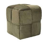 Pouf cube en velours côtelé tressé coloris vert - AMORY