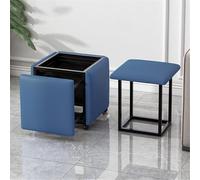 Pouf cube gigogne 5 en 1 avec roues pivotantes, poufs empilables, banc carré pour salon et salle à manger (taille : 45 x 45 x 45 cm, couleur : bleu)