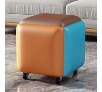 Pouf cube gigogne 5 en 1 empilable en cuir et flanelle, repose-pieds avec roulettes pour salon et salle à manger - Banc carré multicolore (48 x 48 cm)