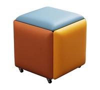 Pouf cube gigogne 5 en 1 en cuir synthétique coloré avec roulettes pivotantes, tabouret empilable, repose-pieds mobile et chaise de coiffeuse pour salon et chambre à coucher
